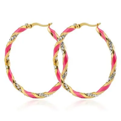 endless pink hoop earrings stainless steel