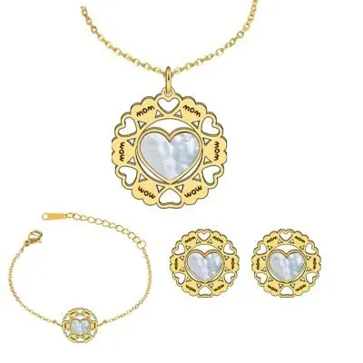Gold shell heart jewelry set