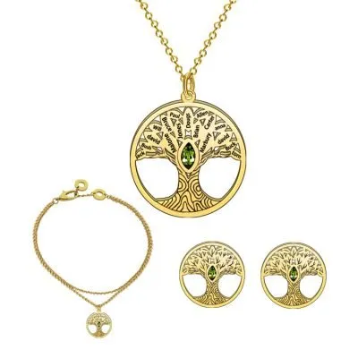 gold plated tree of life jewelry set for mother