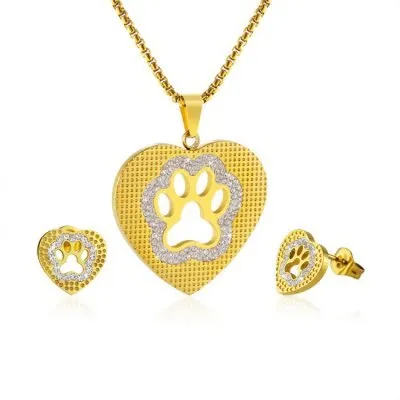 heart bear paw child jewelry set