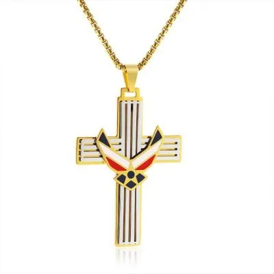 stainless steel cross eagle pendant necklace