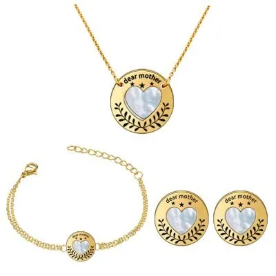 Stainless steel shell heart jewelry set for mom