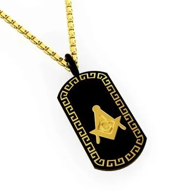 Greek Key Masonic Symbol Dog Tag Pendant