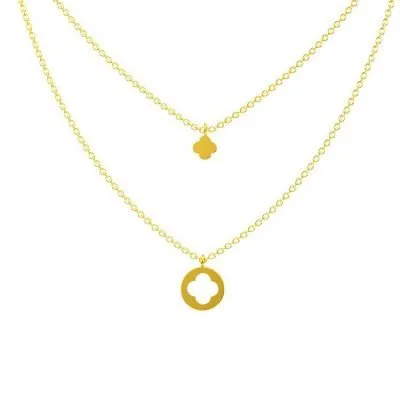 Gold plated four leaf clover layered pendant