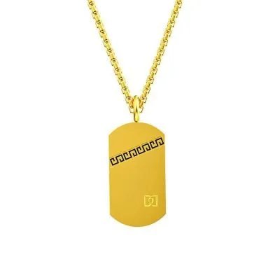 Gold plated greek key dog tag pendant