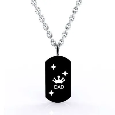 men's stainless steel black crown dog tag pendant