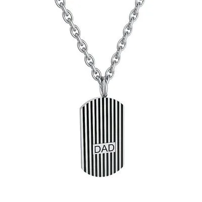 stainless steel black line dad dog tag pendant
