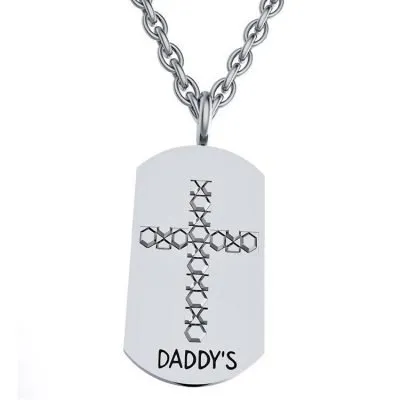 stainless steel dog tag engraved cross pendant