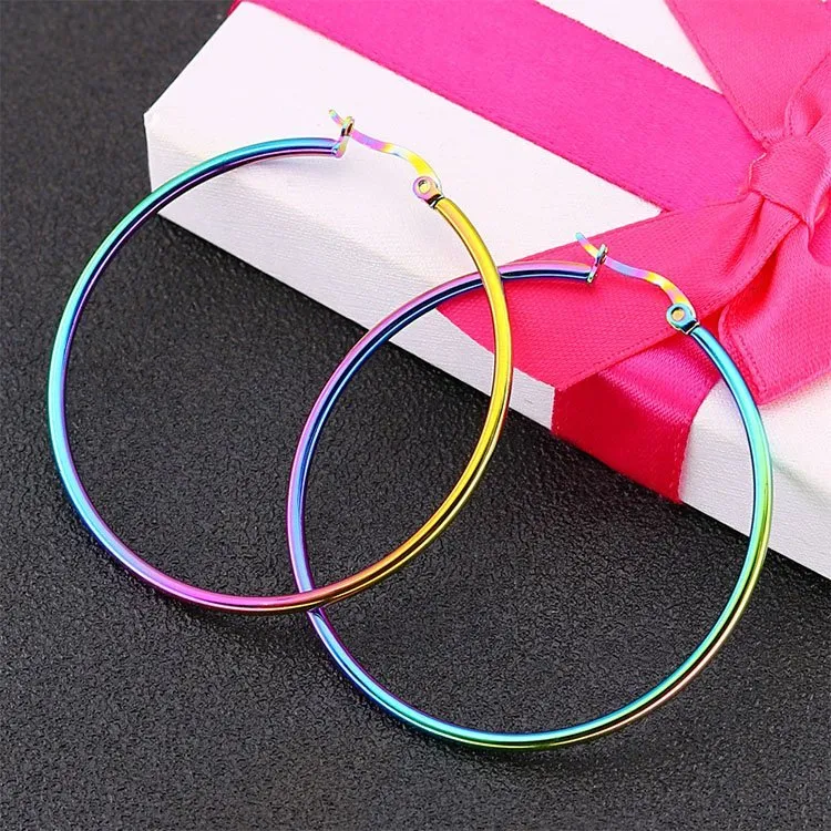 colorful medium hoop earrings stainless steel