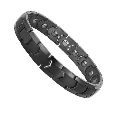 Mens black magnet germanium stone bangle