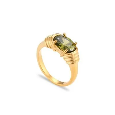 Stainless steel green esmeraldas finger ring