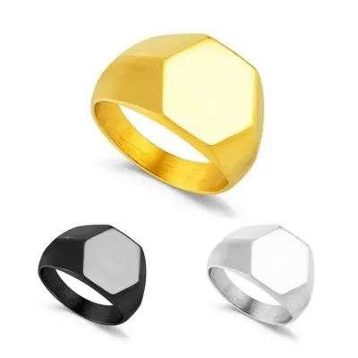 Stainless steel hexagon signet ring sets