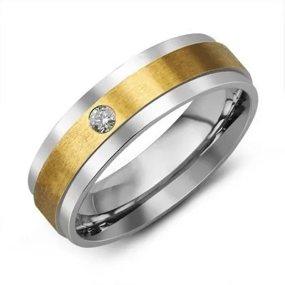 Two tone crystal chunky mens ring