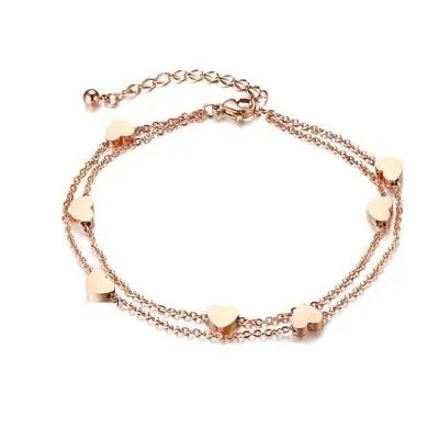 2 Layered 14k rose gold heart anklet