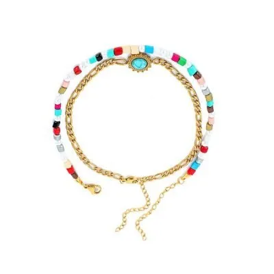 2 Layered color bead stainless steel anklet