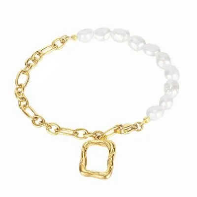 Geometric freshpearl 18k gold bracelet