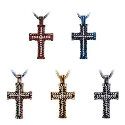Leather Textured Zircon Cross Pendant (8)