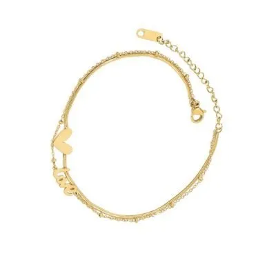 Gold 18k double layered heart love anklet