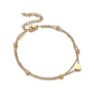 Gold plated layered heart bead anklet
