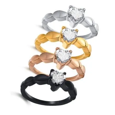 Stainless steel diamond heart rings