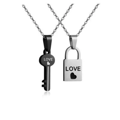 Stainless steel key lock couple pendants