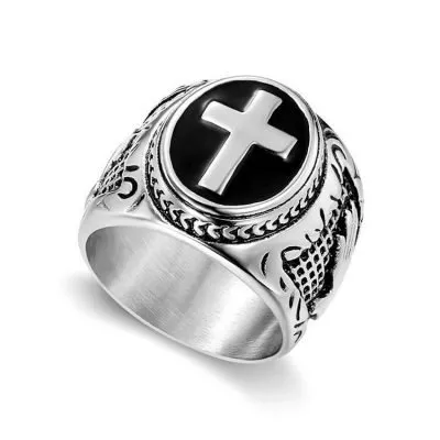 Stainless steel religious cross ring for men