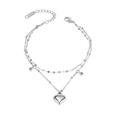 Two layer heart anklet for women