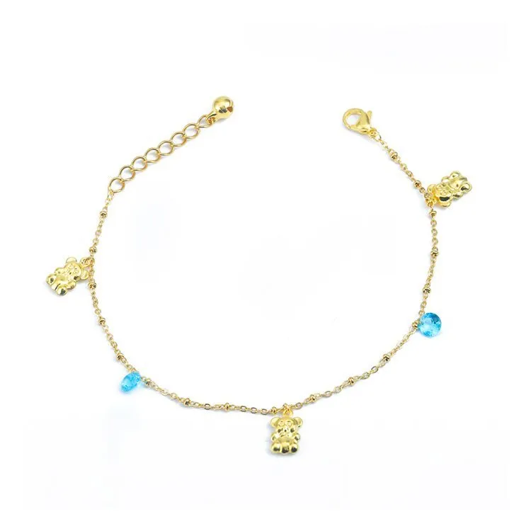 18k gold blue crystal bear anklet