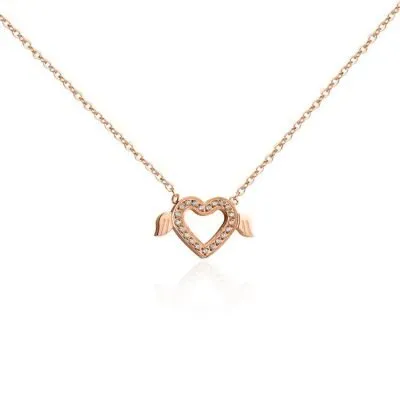 Diamond heart wings pendant