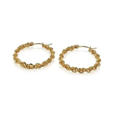 Gold twisted braided hoop earrings