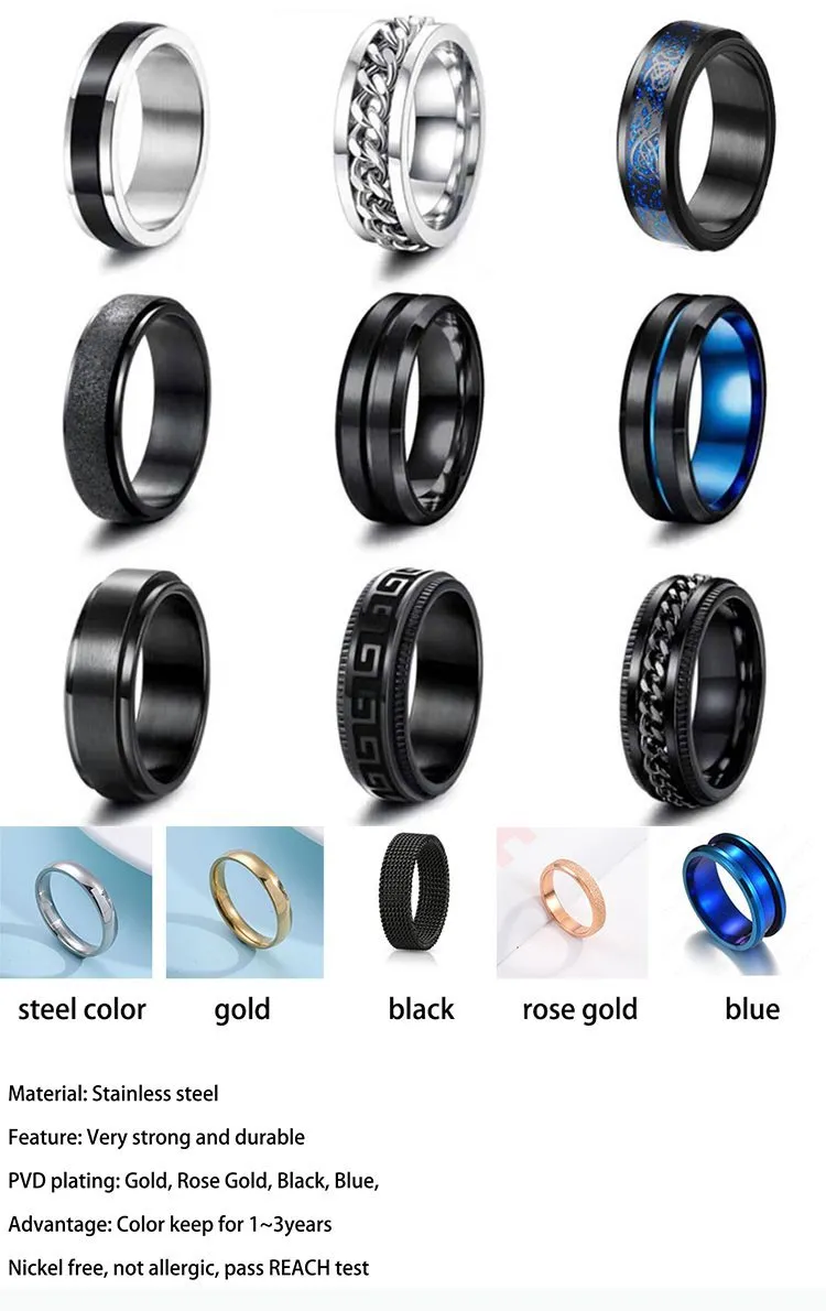 Customized stainless steel rings color