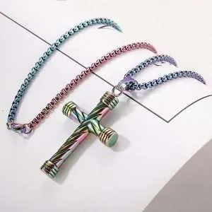 Colorful Striped Cross Steel Pendant (2)