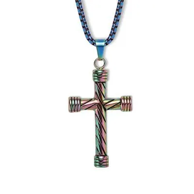 Colorful Striped Cross Steel Pendant (8)