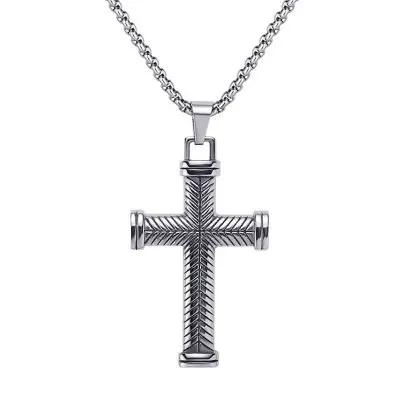 Striped Cross Stainless Steel Pendant (3)