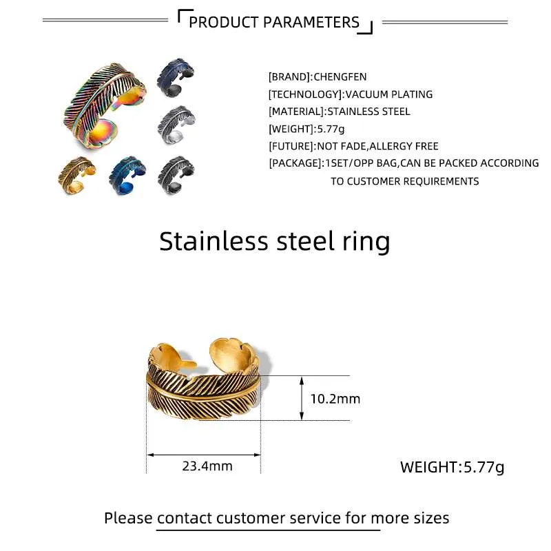 Adjustable Feather Wrap Ring Specifications