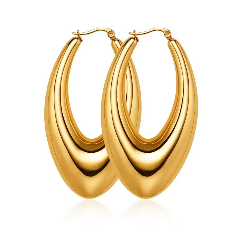 Gold Tapered Hollow Stainless Steel Earrings