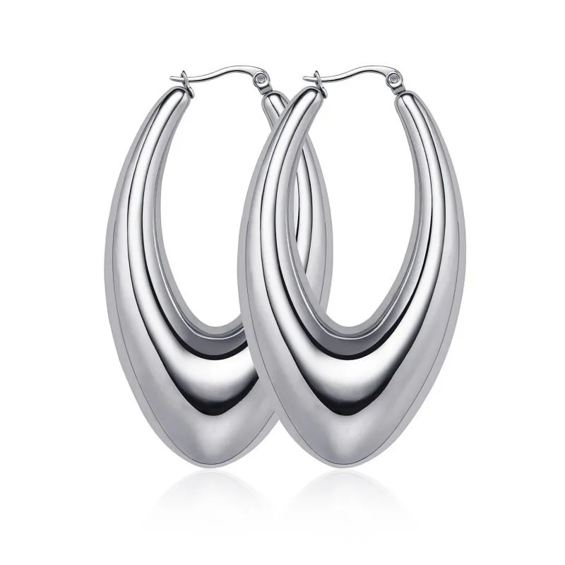 Steel Color Tapered Hollow Stainless Steel Earrings