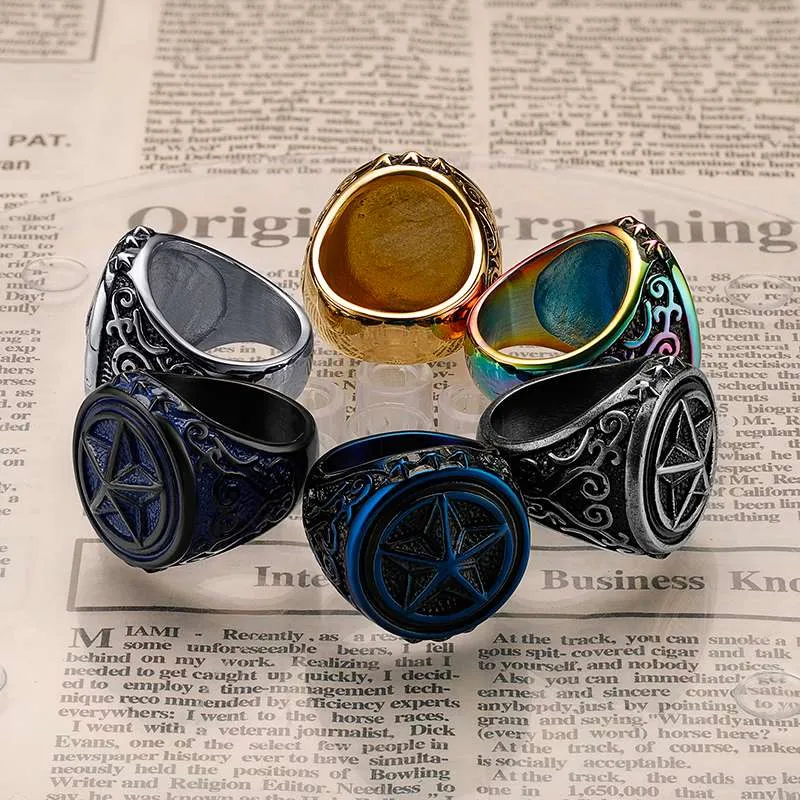Vintage Gothic Pentagram Ring Available in Multiple Colors (1)