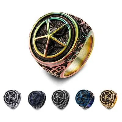 Vintage Gothic Pentagram Ring Available in Multiple Colors (2)