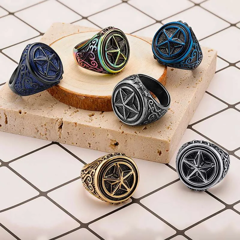 Vintage Gothic Pentagram Ring Available in Multiple Colors (3)