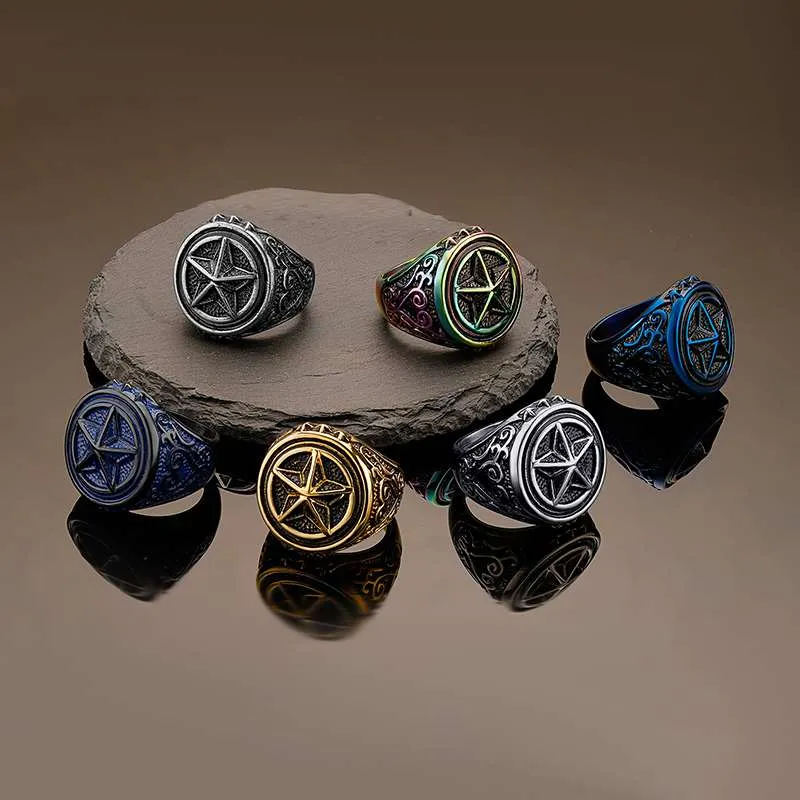 Vintage Gothic Pentagram Ring Available in Multiple Colors (4)
