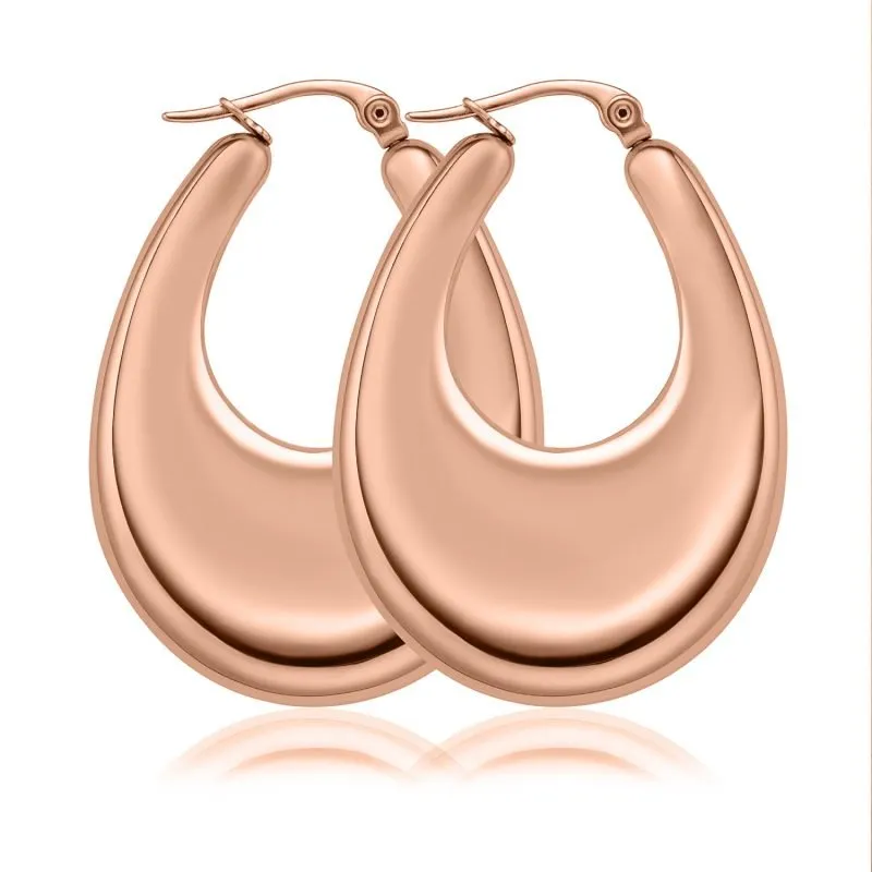 14K Rose Gold U-Shaped Heavy Stainless Steel Earrings