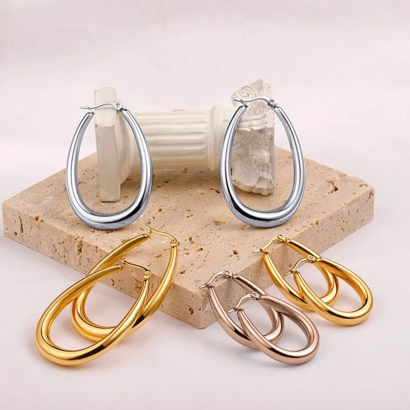 Women's Gold Plated Oval Earrings