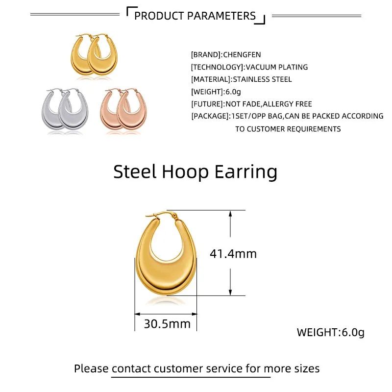 U Shaped Heavy Stainless Steel Earrings Specifications