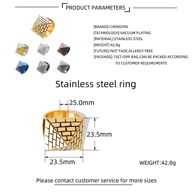 Men's Creative Pyramid Stainless Steel Ring Specifications