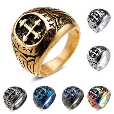 Men's Vintage Style Stainless Steel Cross Punk Gothic Ring Set