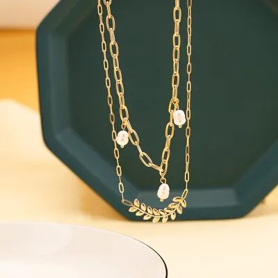 18K Gold Olive Leaf Ladies Stainless Steel Necklace (4)