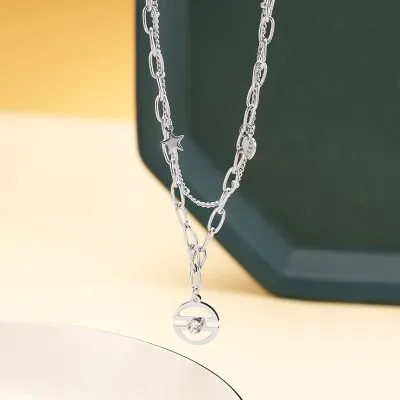 Personalized Vintage Double Layer Silver Necklace (2)