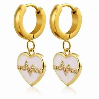 Gold diamond love stainless steel earrings