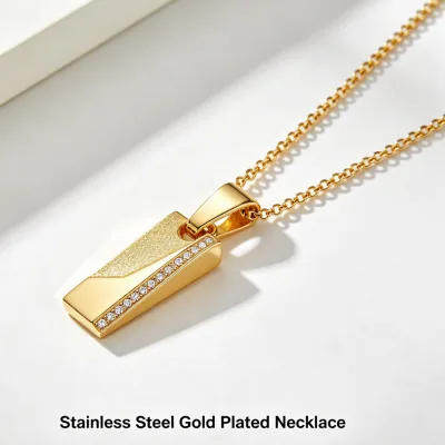 Custom Gold Plated Stainless Steel Pendant Necklace with CZ